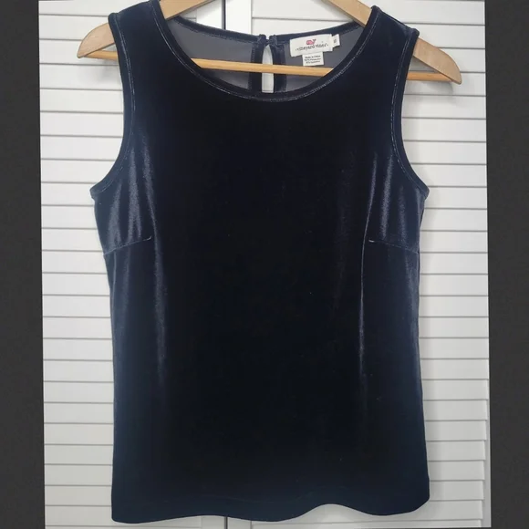 Vineyard Vines Black Sleeveless Velvet Tank Top X-Small - Picture 2 of 5
